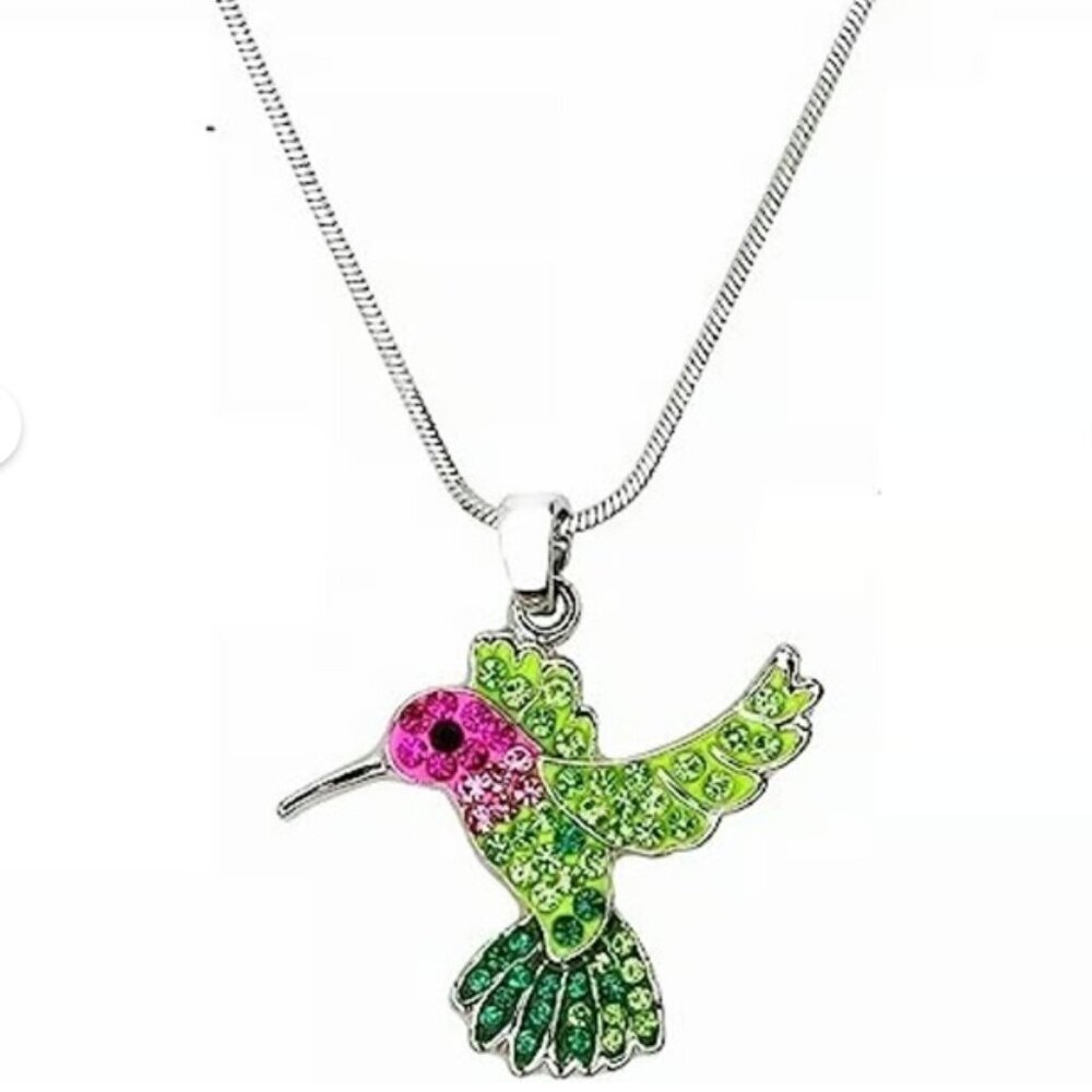 Cute Hummingbird Colorful Crystal Bling Fashion Necklace
